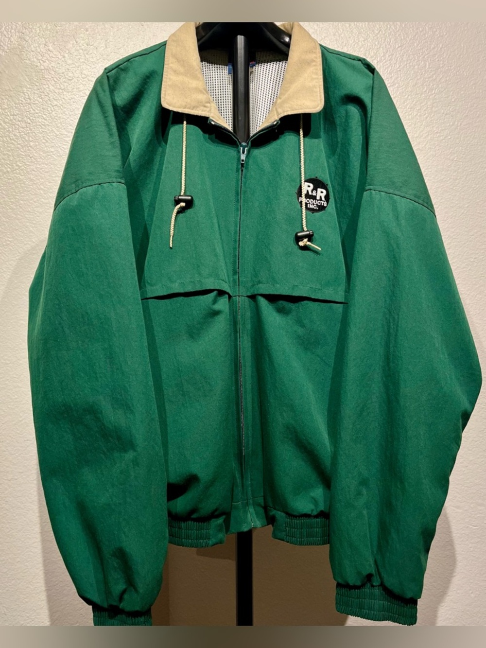 Vintage R&R Green Zip-Front Jacket with Contrast Collar - Size XL (Men’s)